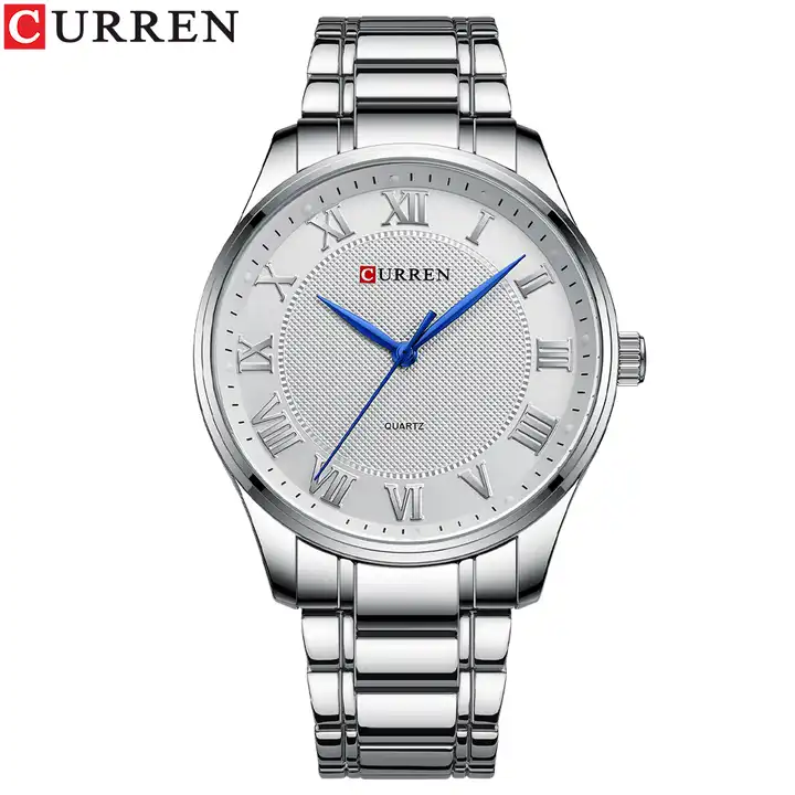 M:8409 Curren White Dial Silver Stainless Steel Chain Analog Quartz Men's Watch. TIMECHECK