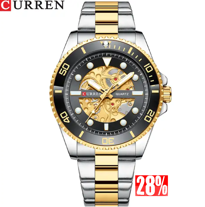 M:8412 Curren Imitated Mechanical Design Stainless Steel Analog Quartz Men's Watch. TIMECHECK