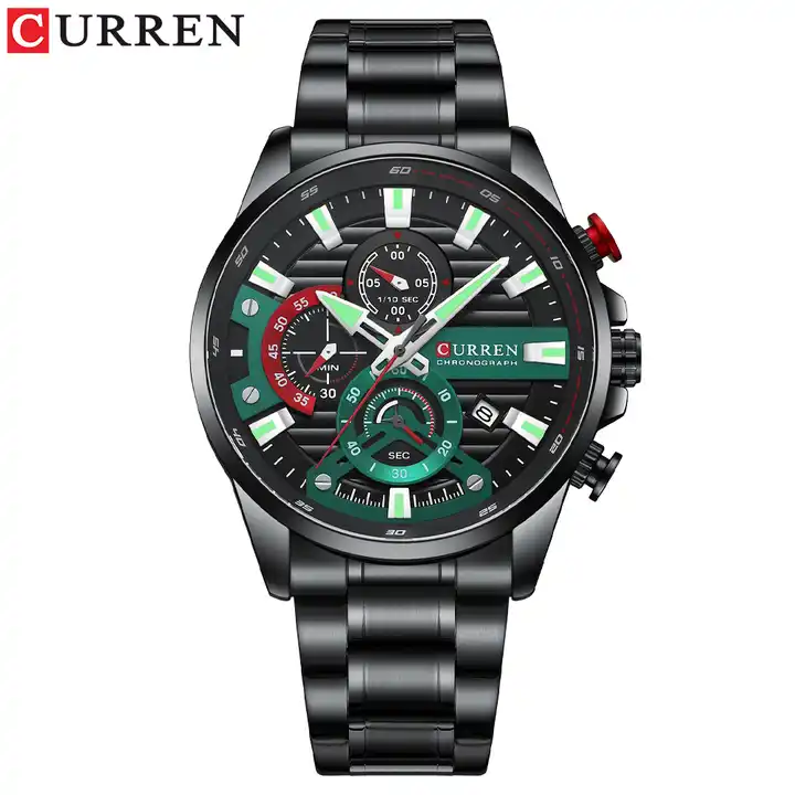 M:8415 Curren Black Dial Black Stainless Steel Chronograph Analog Quartz Men's Watch. TIMECHECK