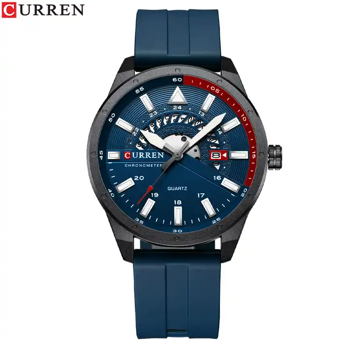 M:8421 Curren Blue Dial & Case Blue Silicone Strap Analog Quartz Men's Watch. TIMECHECK