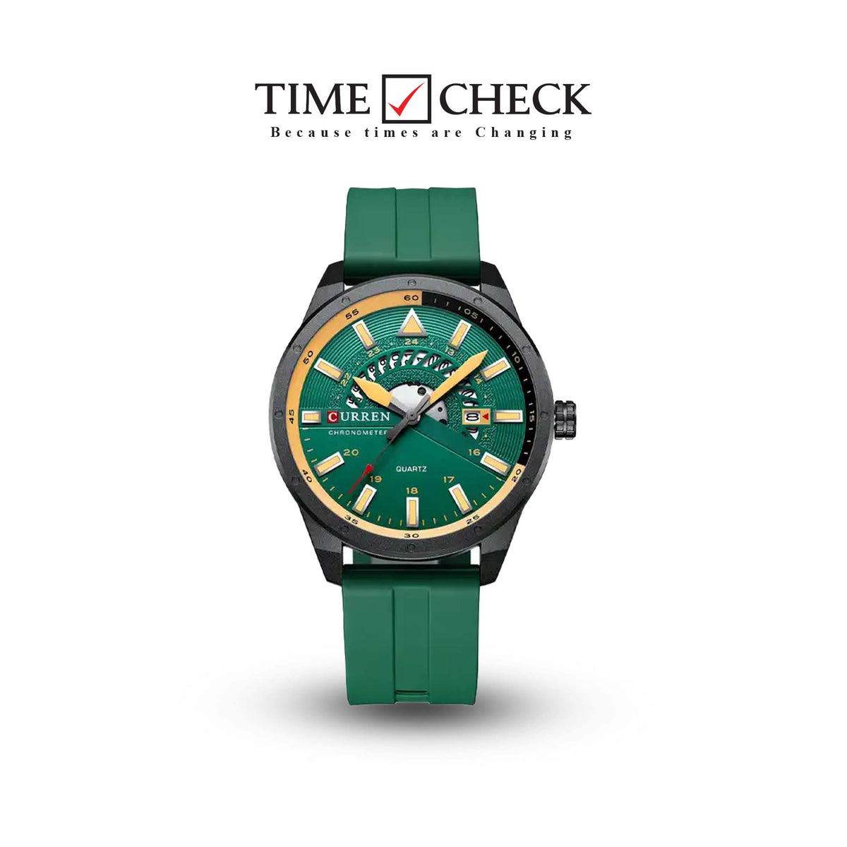 M:8421 Curren Green Dial & Case Green Silicone Strap Analog Quartz Men's Watch. TIMECHECK