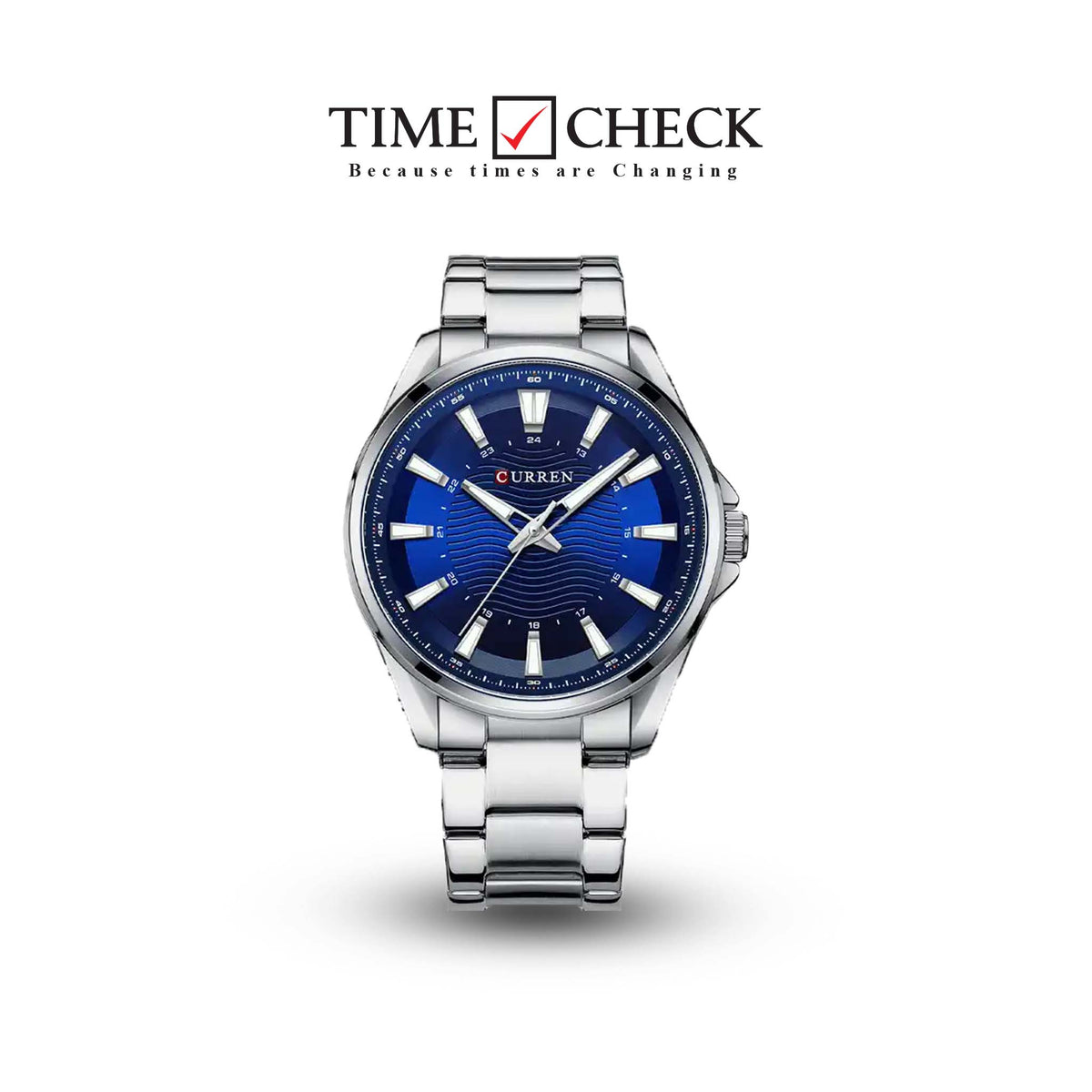 M:8424 Curren Blue Dial Silver Stainless Steel Chain Analog Quartz Men's Watch. TIMECHECK