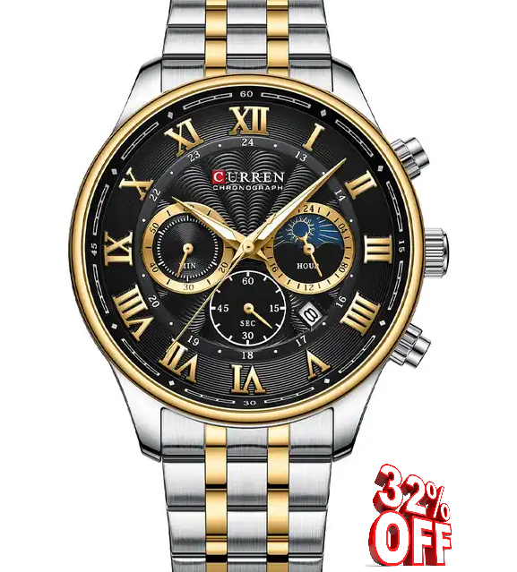 M:8427 Curren Black Dial Chronograph With Calendar Analog Quartz Men's Wristwatch.