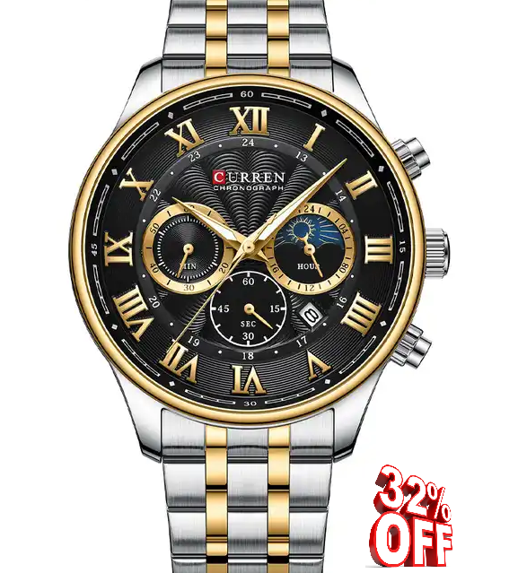 M:8427 Curren Black Dial Chronograph With Calendar Analog Quartz Men's Wristwatch. TIMECHECK