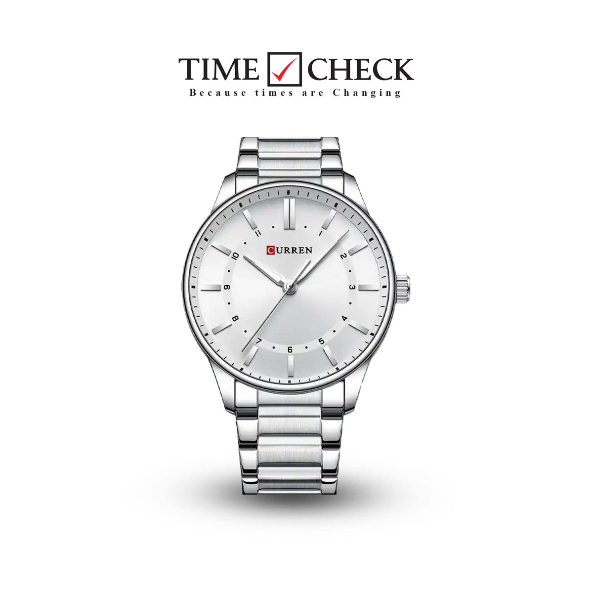 M:8430 Curren White Dial Silver Stainless Steel Chain Analog Quartz Men's Watch. TIMECHECK