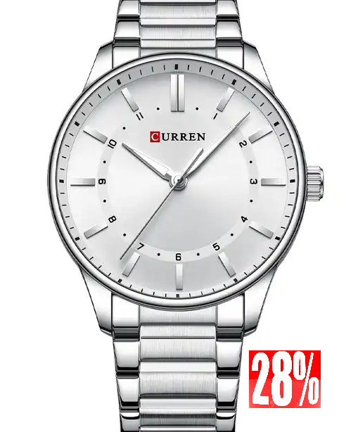 M:8430 Curren White Dial Silver Stainless Steel Chain Analog Quartz Men's Watch.