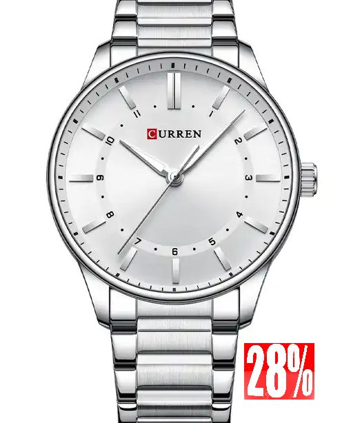 M:8430 Curren White Dial Silver Stainless Steel Chain Analog Quartz Men's Watch. TIMECHECK