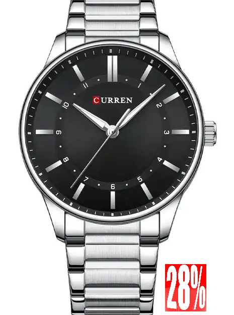 M:8430 Curren Black Dial Silver Stainless Steel Chain Analog Quartz Men's Watch. TIMECHECK