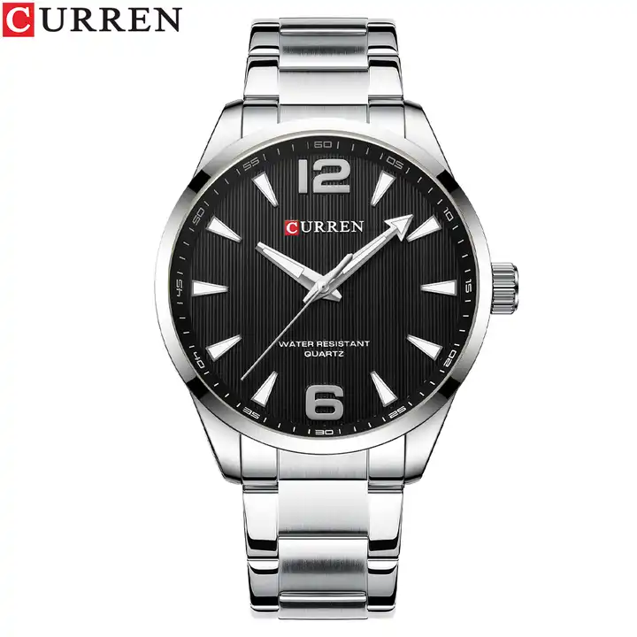 M:8434 Curren Black Dial Silver Stainless Steel Analog Quartz Men's Watch. TIMECHECK