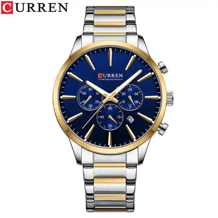 M:8435 Curren Blue Dial Silver & Golde Stainless Steel Chain Chronograph Men's Watch.