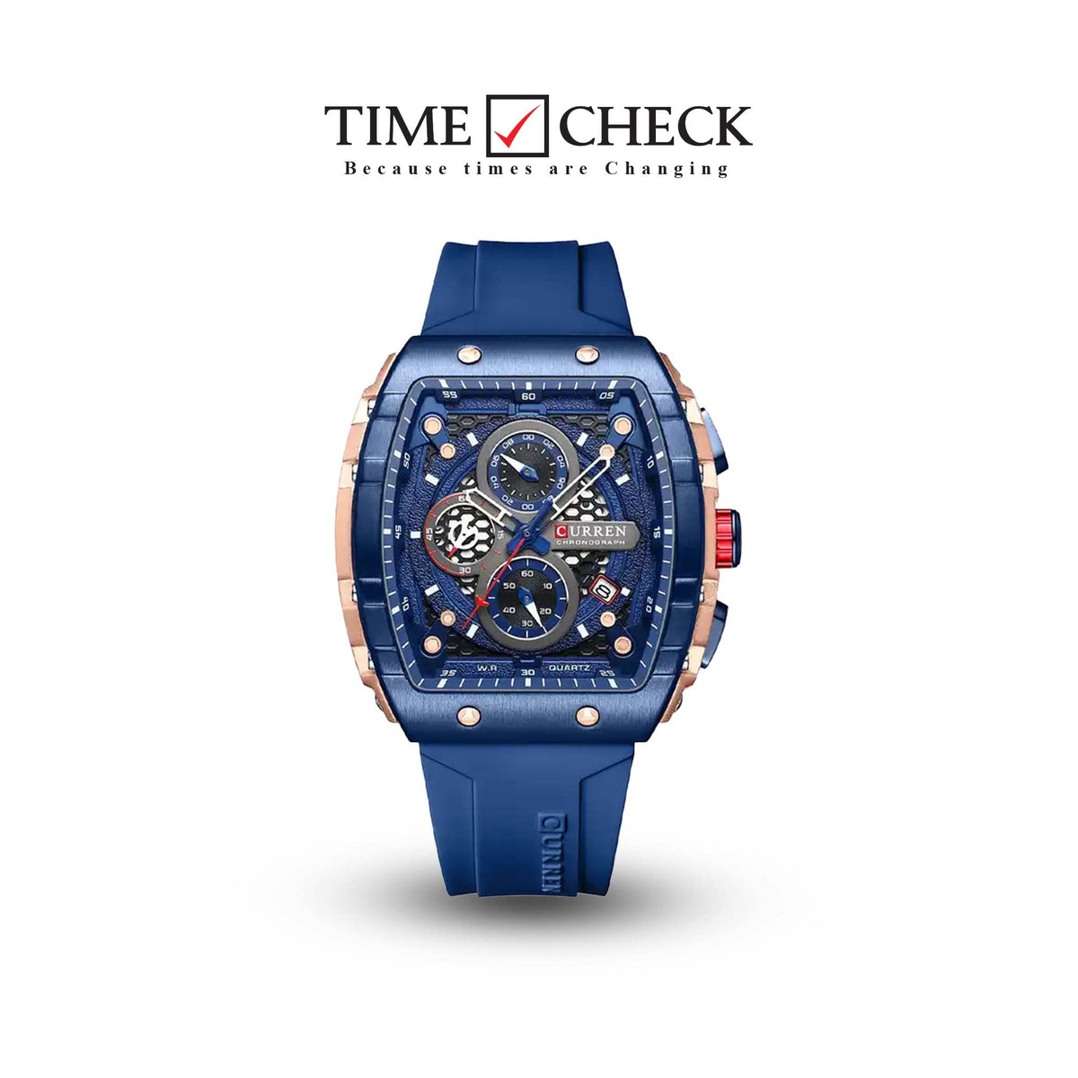 M:8442 Curren Blue Dial Blue Silicone Strap Chronograph Analog Quartz Men's Watch. TIMECHECK