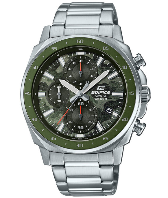 EFV-600D-3CVUDF Casio Edifice Green Dial Silver Stainless Steel Chain Analog Men's Watch.