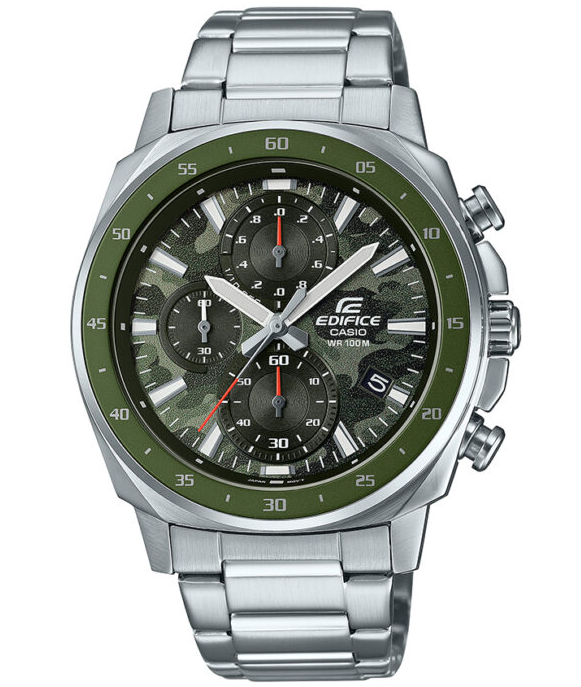 EFV-600D-3CVUDF Casio Edifice Green Dial Silver Stainless Steel Chain Analog Men's Watch. TIMECHECK