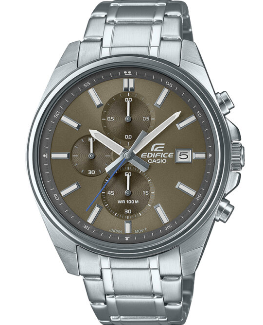 EFV-610D-5CVUDF Casio Edifice Brown Dial Silver SS Chain Chronograph Analog Men's Watch. TIMECHECK