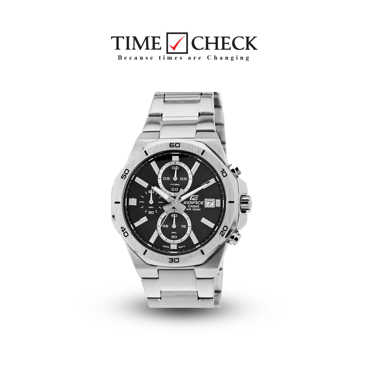 EFV-640D-1AVUDF Casio Edifice Black Dial Silver SS Chain Chronograph Analog Men's Watch. TIMECHECK