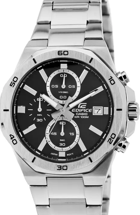 EFV-640D-1AVUDF Casio Edifice Black Dial Silver SS Chain Chronograph Analog Men's Watch. TIMECHECK