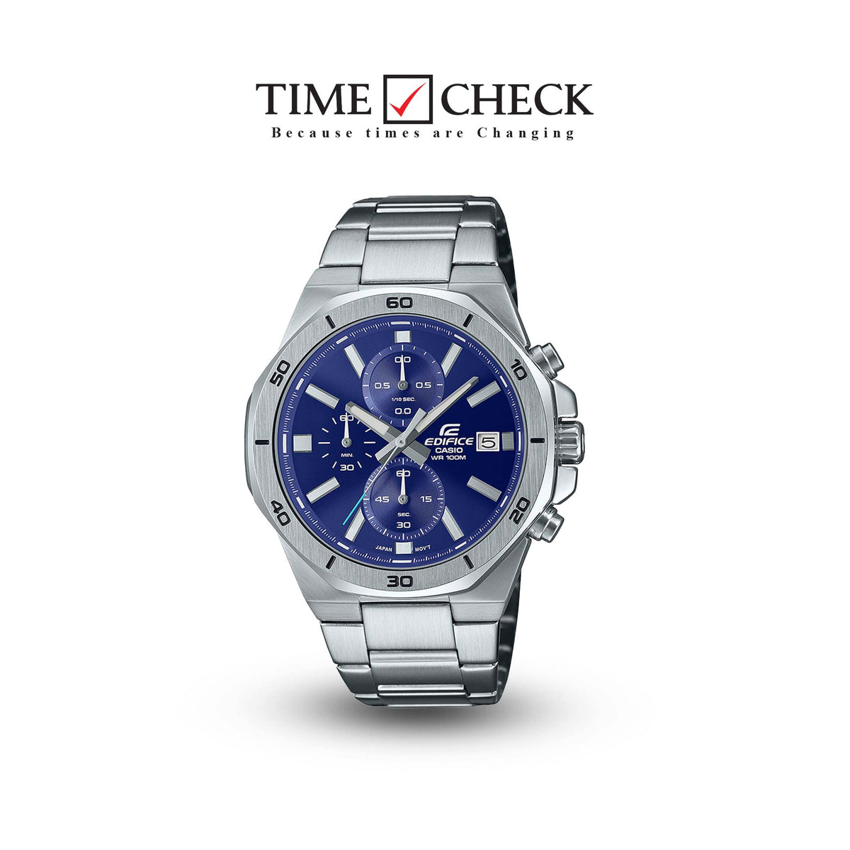 EFV-640D-2AVUDF Casio Edifice Blue Dial Silver SS Chain Analog Chronograph Men's Watch. TIMECHECK