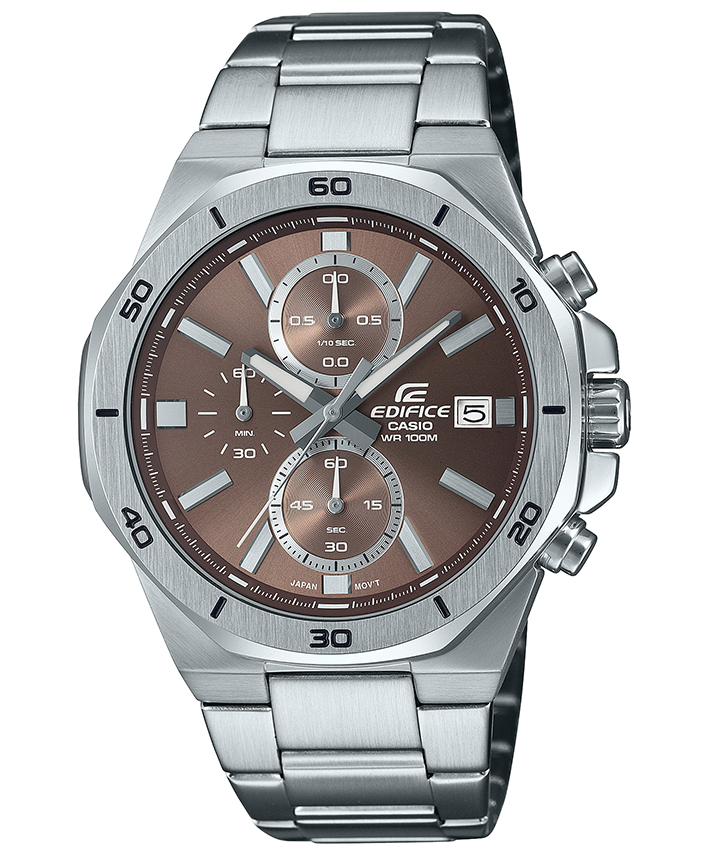 EFV-640D-5AVUDF Casio Edifice Brown Dial Analog Chronograph S.S Silver Chain Men's Watch. TIMECHECK