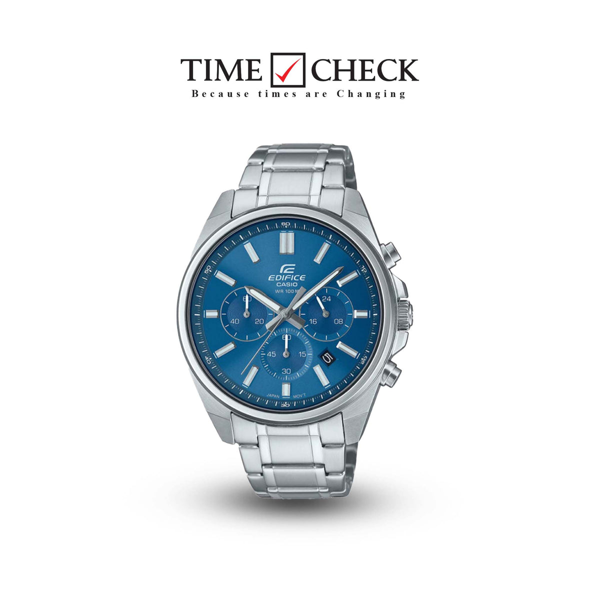 EFV-650D-2AVUDF Casio Edifice Blue Dial Silver SS Chain Chronograph Analog Men's Watch. TIMECHECK