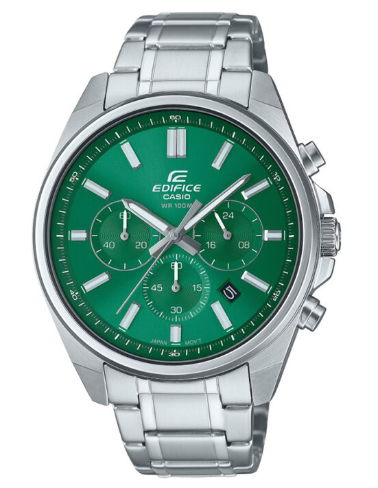 EFV-650D-3AVUDF Casio Edifice Green Dial Silver Stainless Steel Chain Analog Men's Watch. TIMECHECK