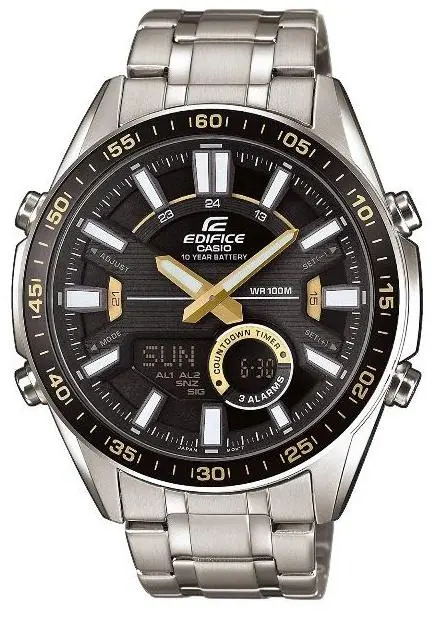 EFV-C100D-1BVDF Casio Edifice Black Dial Silver SS Chain Analog Digital Men's Watch. TIMECHECK