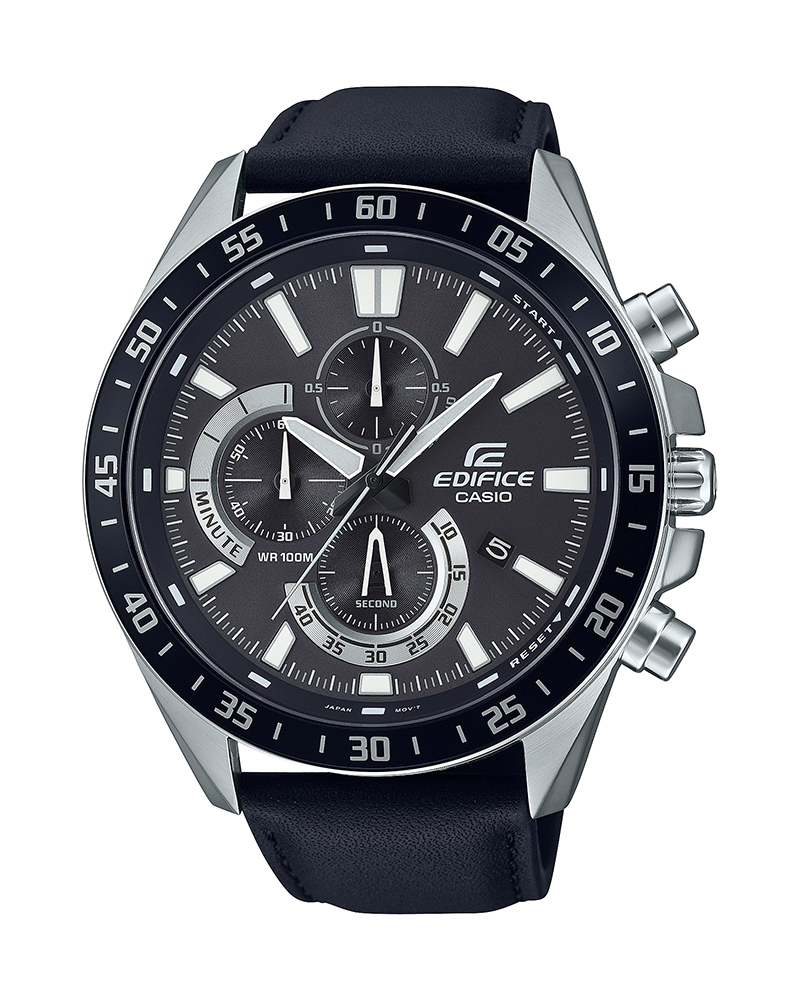 EFV-620L-1AVUDF Casio Edifice Black Analog Chronograph Black Leather Men's Watch.