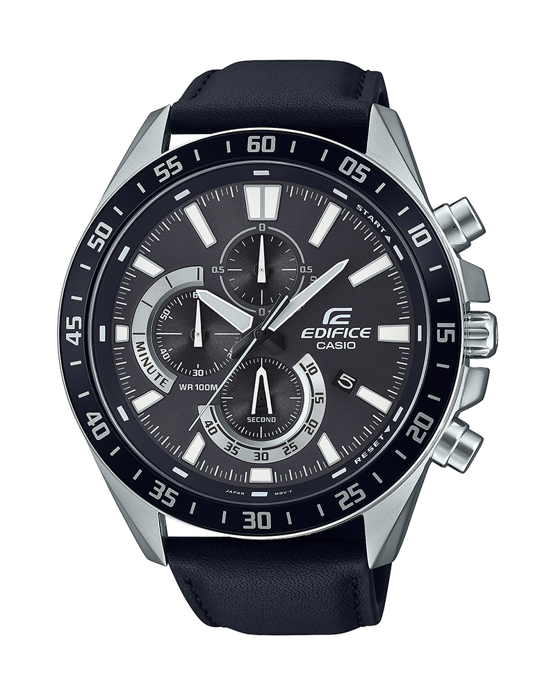 EFV-620L-1AVUDF Casio Edifice Black Analog Chronograph Black Leather Men's Watch. TIMECHECK