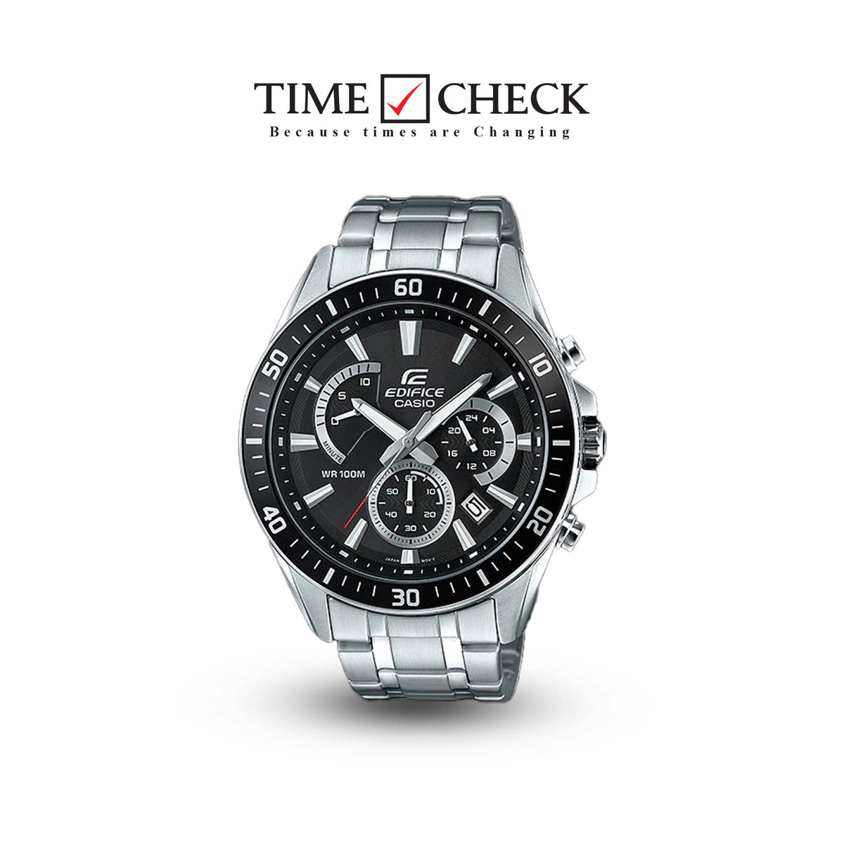 EFR-552D-1AVUDF Casio Edifice Chronograph BLACK Dial Silver Steel Band Men's Watch. TIMECHECK