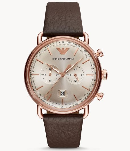 AR11106 Emporio Armani Chronograph Quartz Brown Leather Strap Analog Men'S Watch.