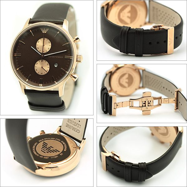 AR0387 Emporio Armani Quartz Chronograph Leather Strap Brown Dial 40mm Men's Watch.