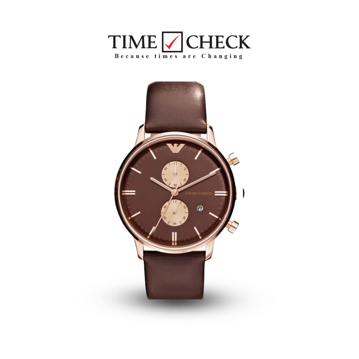 AR0387 Emporio Armani Quartz Chronograph Leather Strap Brown Dial 40mm Men's Watch. TIMECHECK