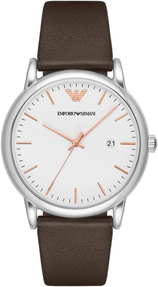 AR11103 Emporio Armani White Dial Brown Leather Strap Analog Quartz Me Timecheck