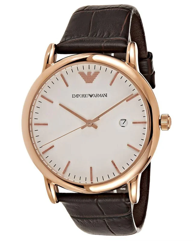 AR2502 Emporio Armani White Dial Brown Leather Strap Analog Quartz Men's Watch. TIMECHECK