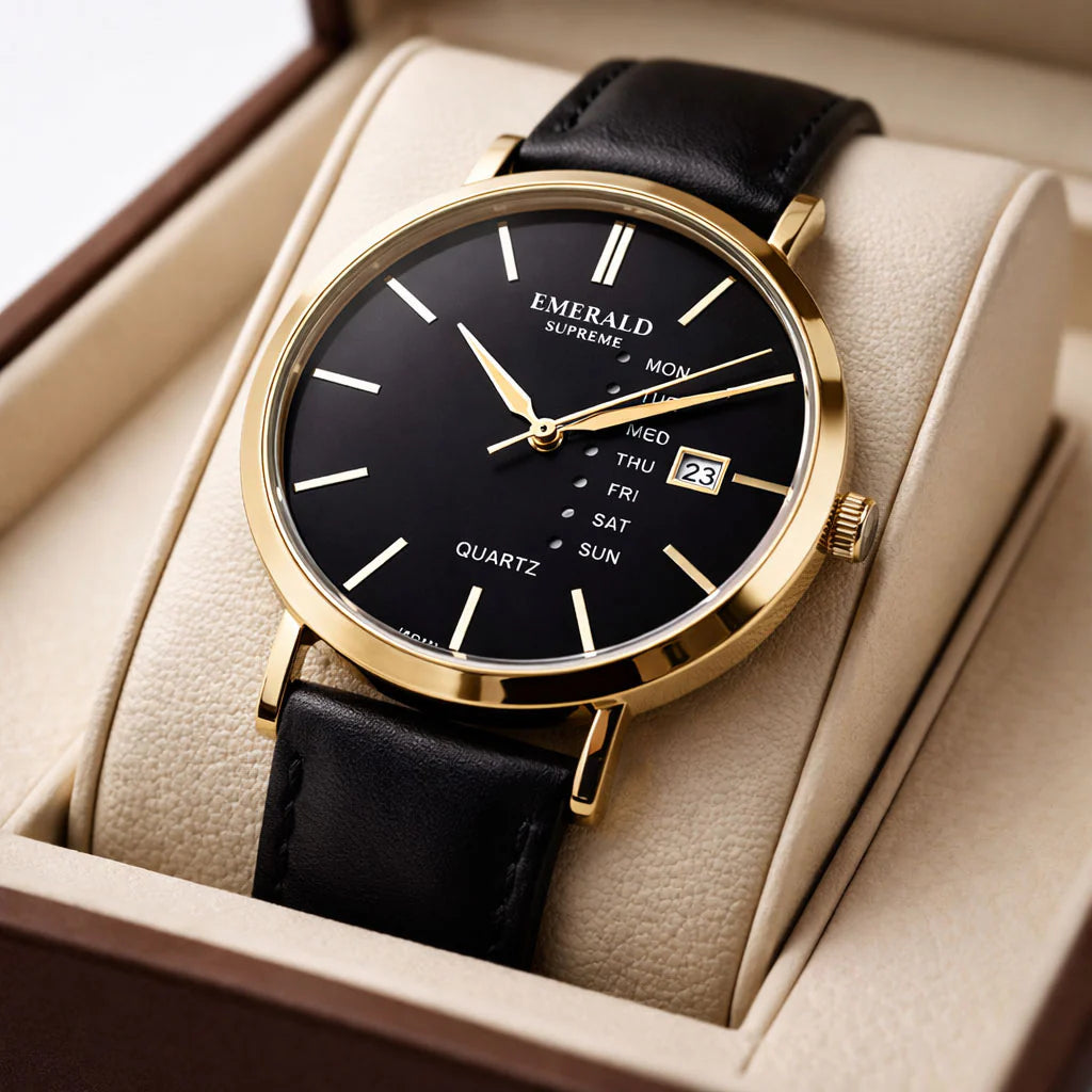 Emerald Heritage Edition ES-9111 Black Dial Gold-Tone Men's Watch