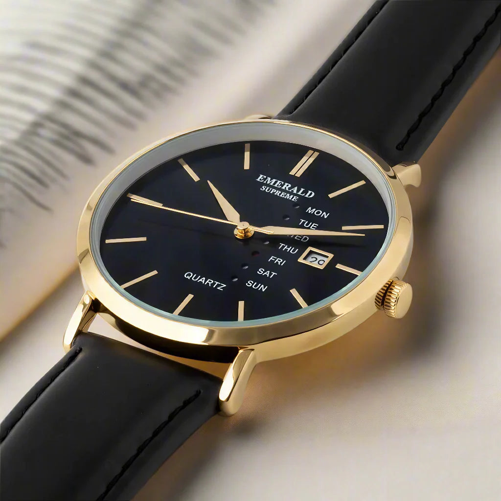 Emerald Heritage Edition ES-9111 Black Dial Gold-Tone Men's Watch