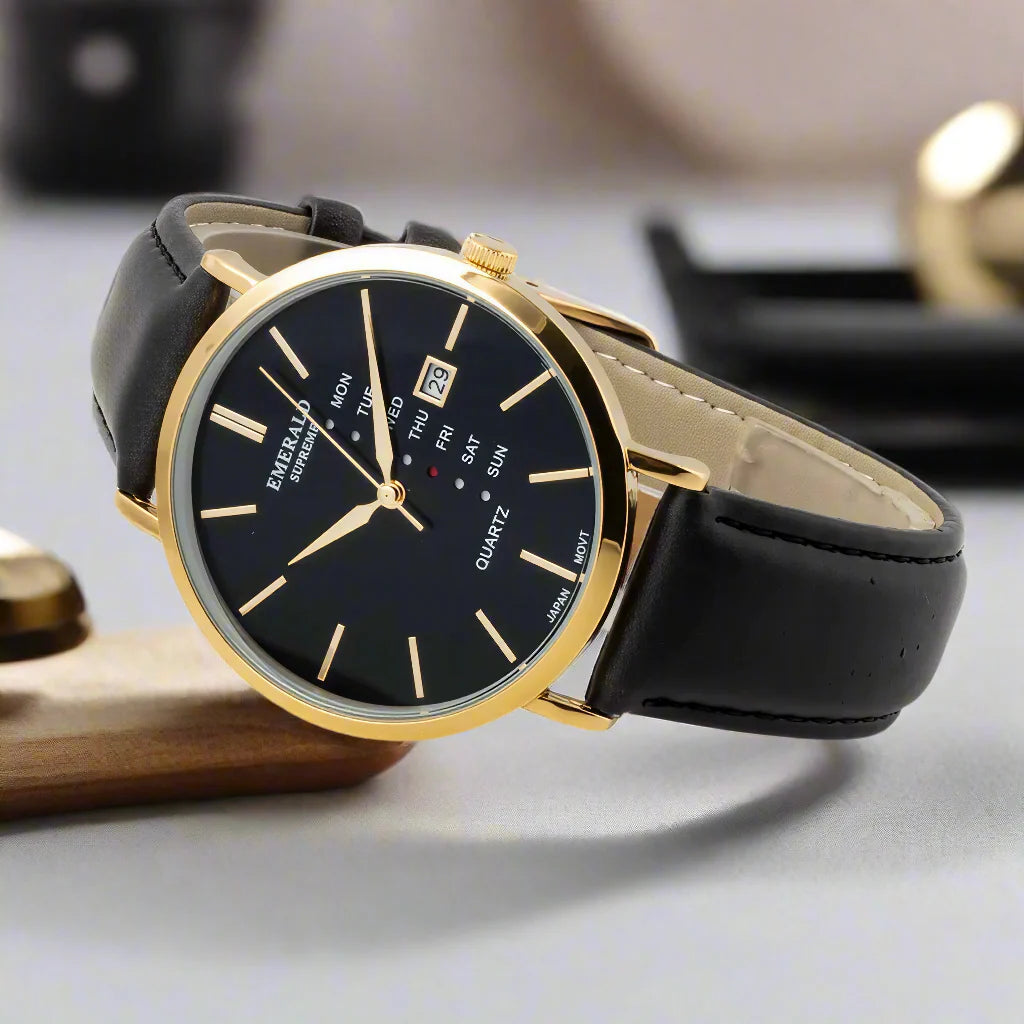 Emerald Heritage Edition ES-9111 Black Dial Gold-Tone Men's Watch