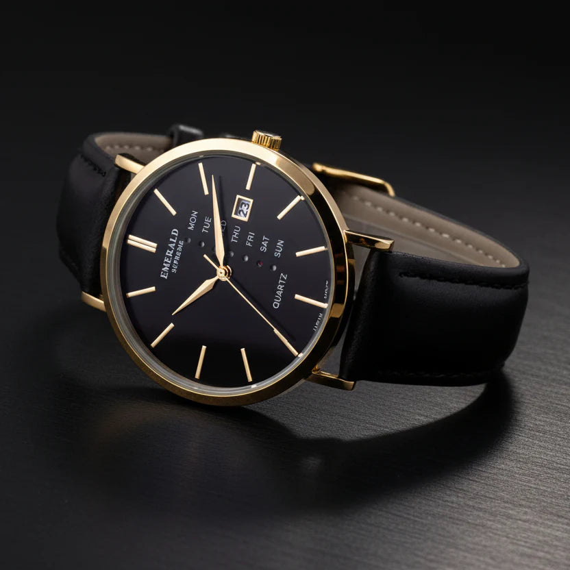 Emerald Heritage Edition ES-9111 Black Dial Gold-Tone Men's Watch