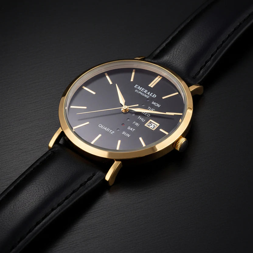 Emerald Heritage Edition ES-9111 Black Dial Gold-Tone Men's Watch