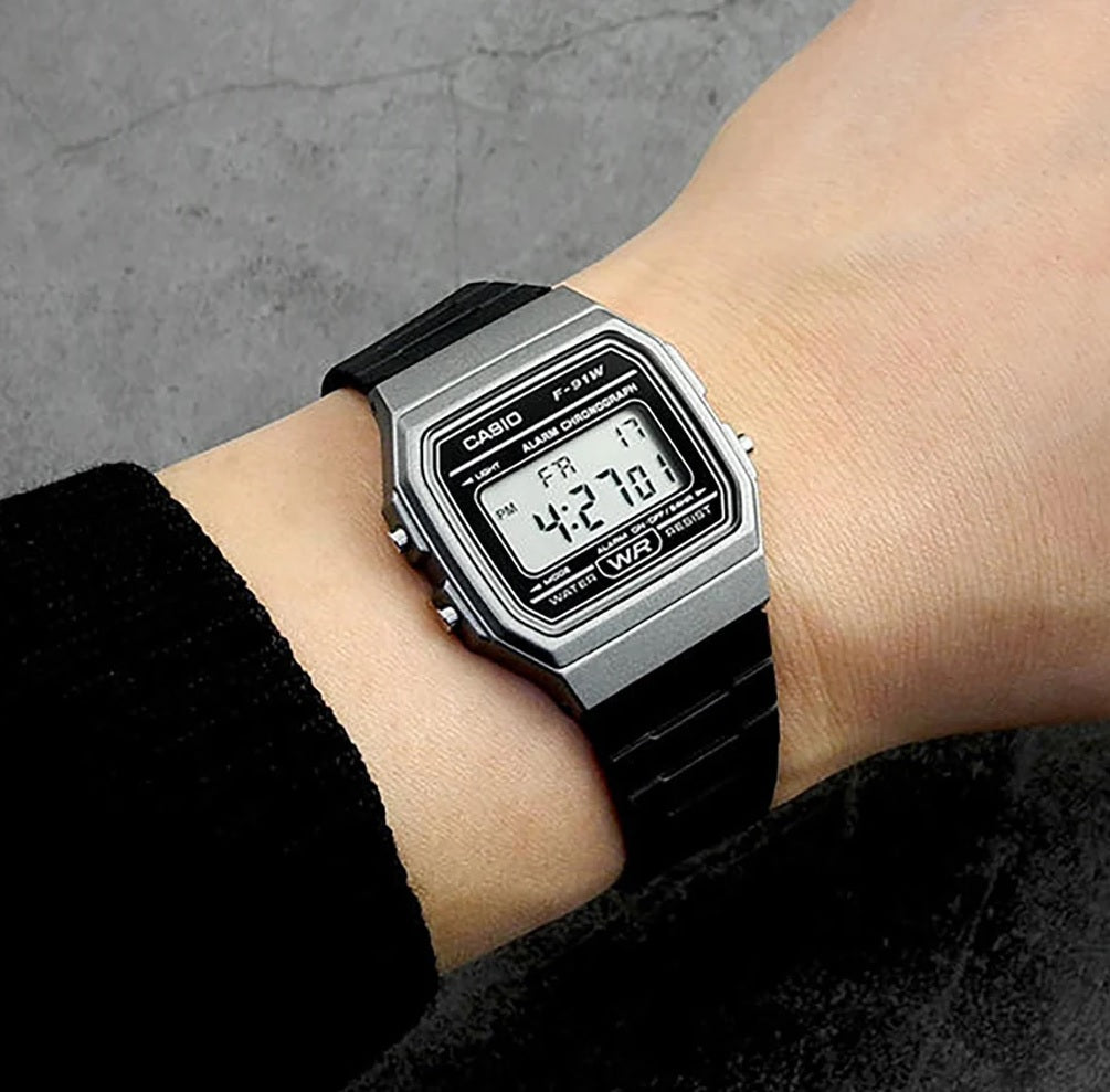 F 91WM 1BDF Casio Resin Case Band GRAY Case Digital Quartz men s Wat Timecheck