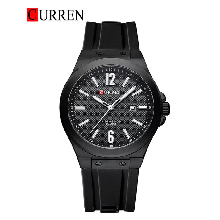 M-8467 Curren Black Dial Black Body black Silicone Strap Analog Quartz Men's Watch With Box & Bag