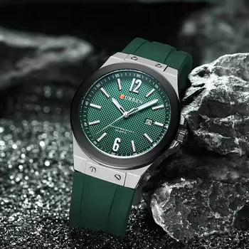 M-8467 Curren Green Dial Silver Body Green Silicone Strap Analog Quartz Men's Watch With Box & Bag