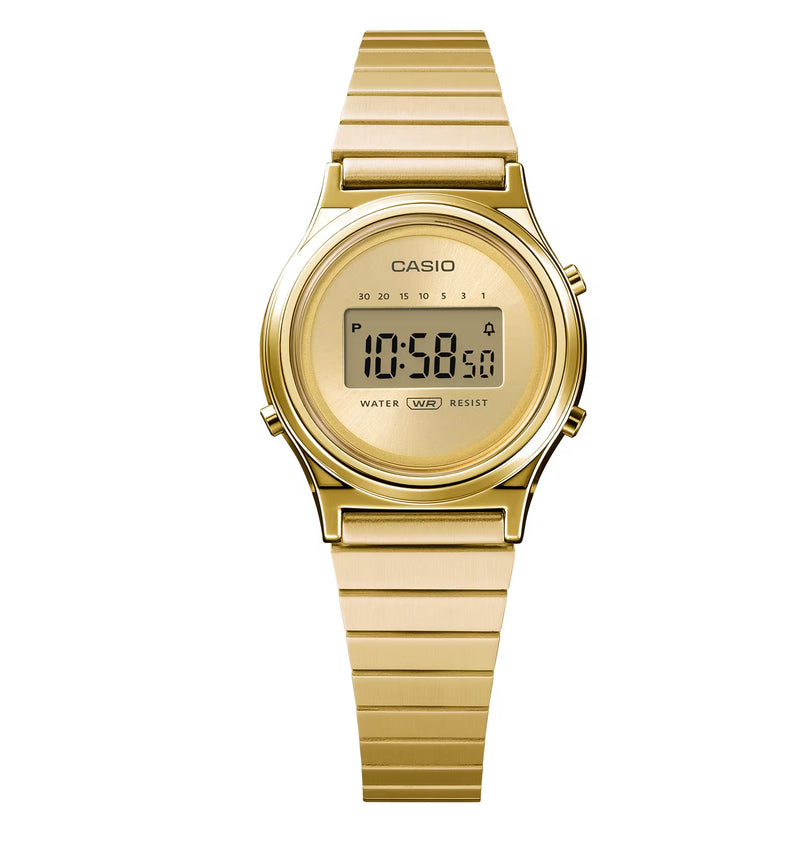 LA700WEG-9ADF Casio Vintage Gold Dial Gold Stainless Steel Chain Digital Women's Watch. TIMECHECK