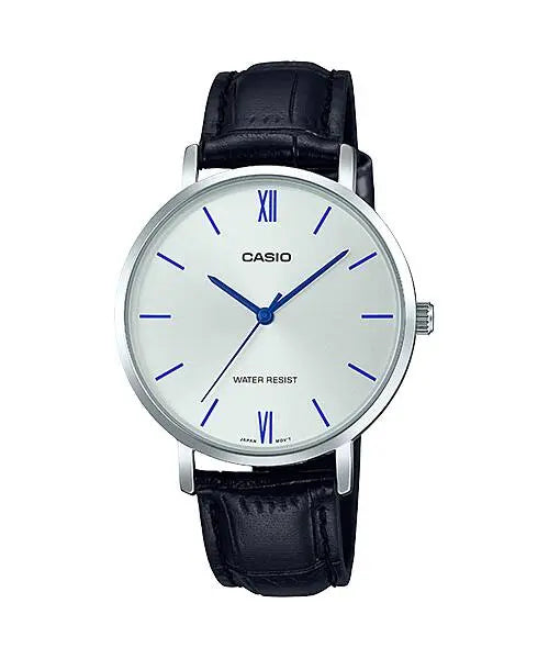 LTP-VT01L-7B1UDF Casio Silver Dial Leather Strap Analog Quartz Women's Watch.
