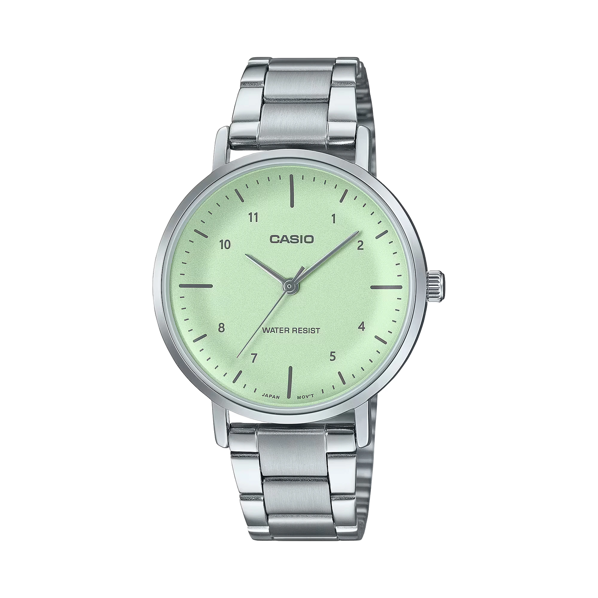 LTP-VT03D-3BDF Casio Green Dial Silver Stainless Steel Chain Analog Women's Watch