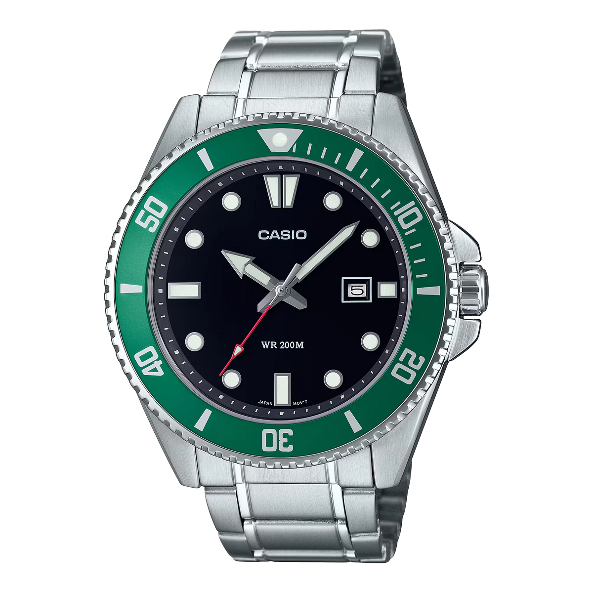 MDV-107D-3AVDF Casio Black Dial Silver Stainless Steel Chain Analog Quartz Men's Watch.