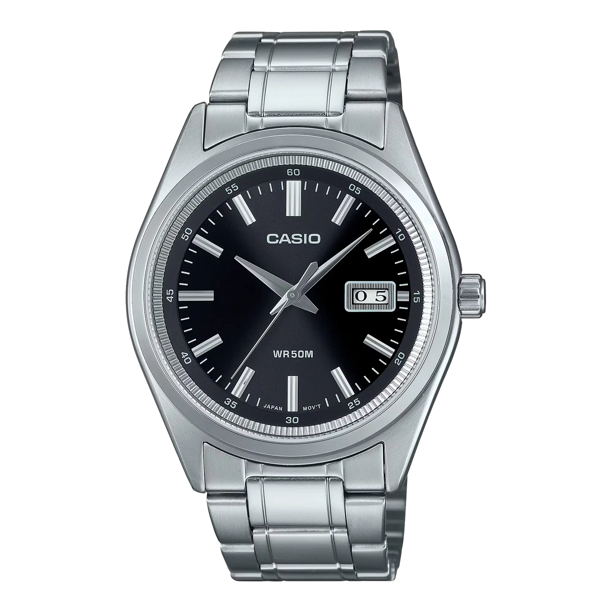 MTP-B180D-1A1VDF Casio Black Dial Silver Stainless Steel Chain Analog Men's Watch.