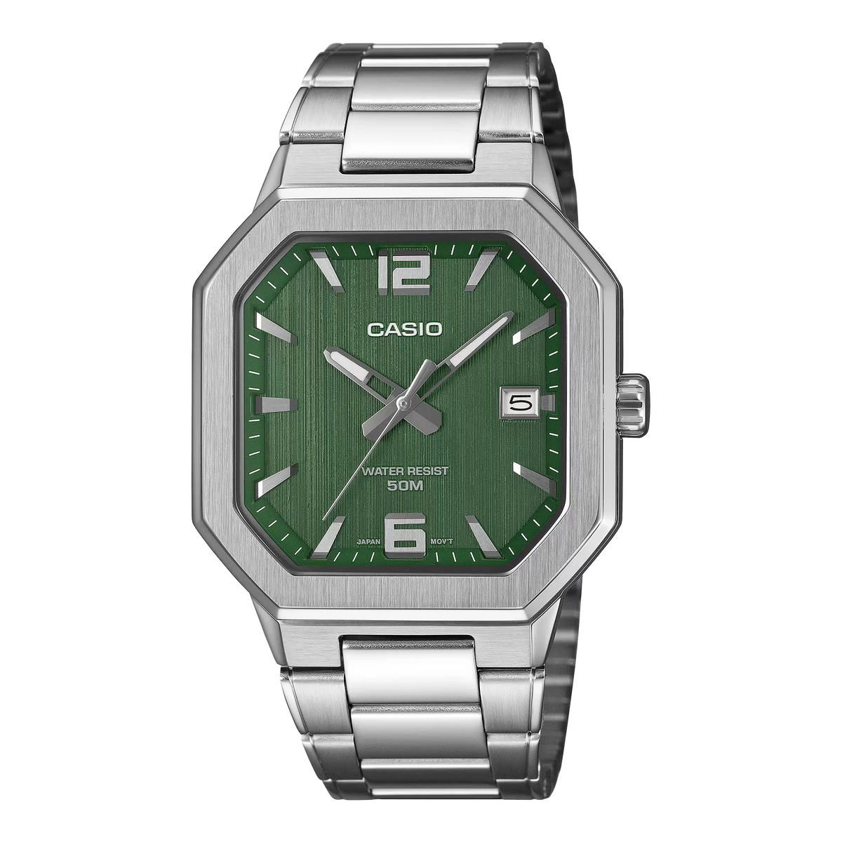 MTP-B195D-3AVDF Casio Green Dial Silver Stainless Steel Chain Analog Men's Watch.