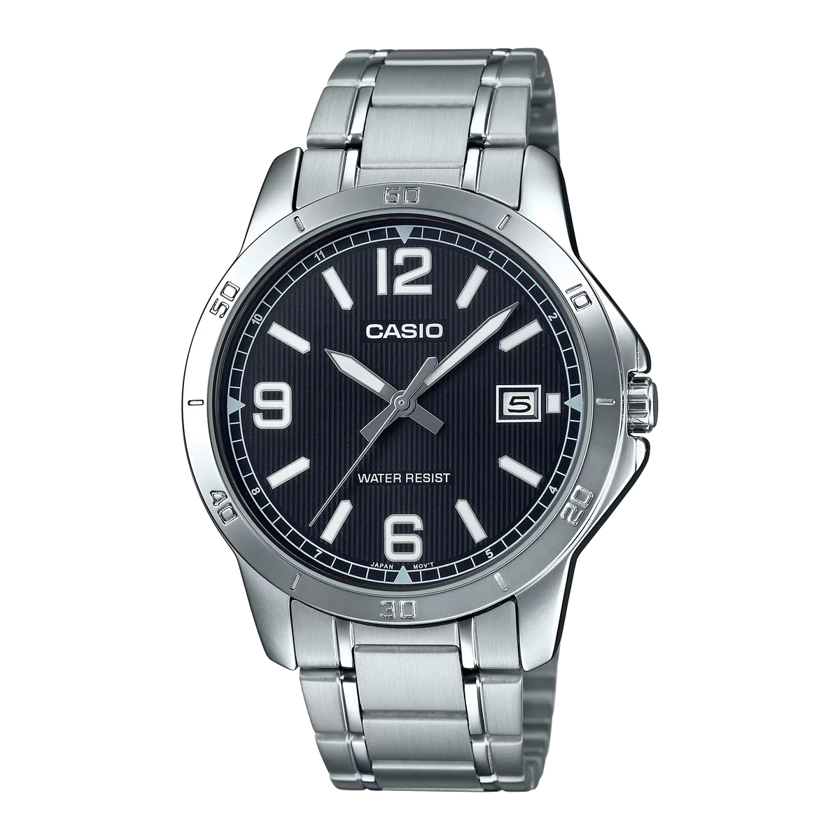 MTP-V004D-1B2UDF Casio Black Dial Stainless Steel Chain Analog Quartz Men's Watch.