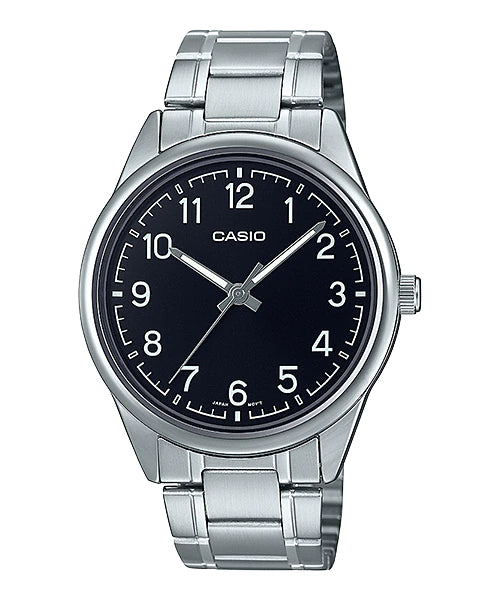 MTP-V005D-1B4UDF Casio Black Dial Silver Stainless Steel Chain Analog Men's Watch.