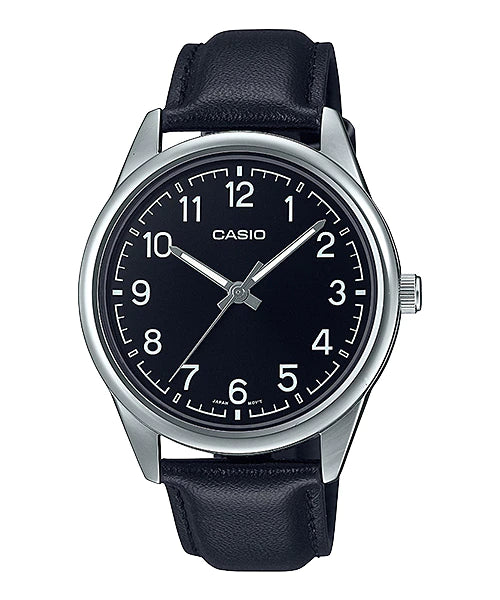 MTP-V005L-1B4UDF Casio Black Dial Back Leather Strap Analog Quartz Men's Watch.